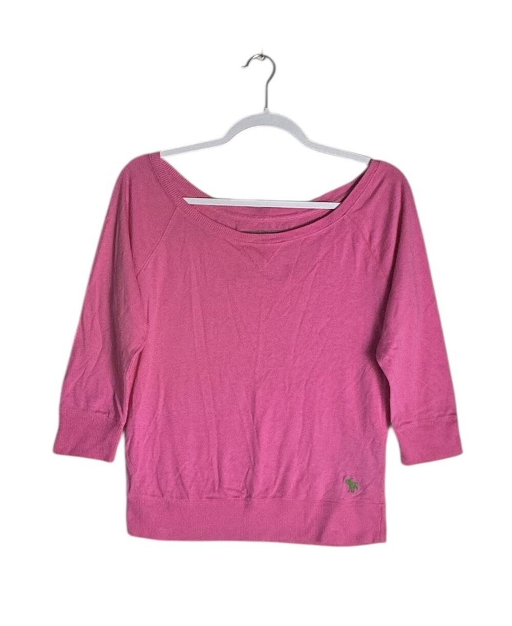 Y2K Abercrombie & Fitch Womens Pink Knit Top Indie Balletcore Deer Logo Medium+